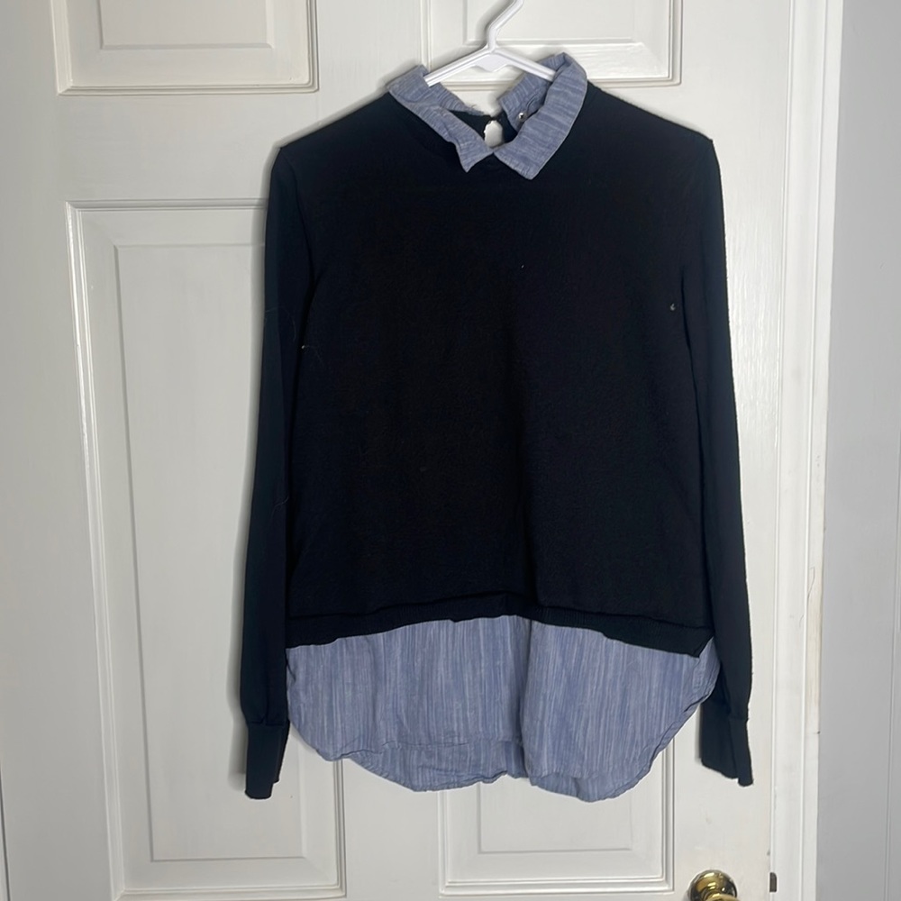 Sweater/button down combo blouse